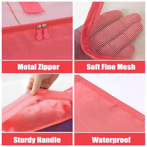6 Set Packing Cubes for Travel Luggage Organizer Bags Reusable washable Suitcase Packing Cubes Set Travel Accessories Essentials (Watermelon Red‌) - color: Watermelon Red
