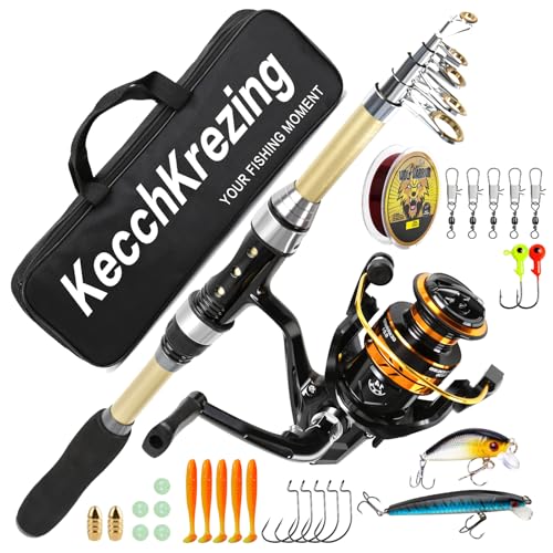Telescopic Fishing Rod and Reel Combo – Collapsible 5.9ft Fishing Pole with Spinning Reel & Carry Bag, Travel Fishing Starter Kit for Beginners & Gifts