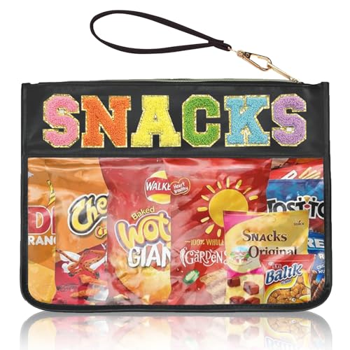 Siwara Snack Bags Clear Pouch Travel Makeup Bag Chenille Letter Bags for Zipper Pouch Clear Cosmetic Bag Clearly Tote Bag Makeup Travel Bags for Women - color: Black--Sanck