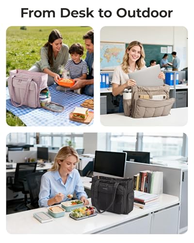 BAGSMART Laptop Tote Bag, Lunch Tote Work Bag with Lunchbox Compartment, Large Puffer Teacher Nurse Tote Large Shoulder - color: Baby Pink