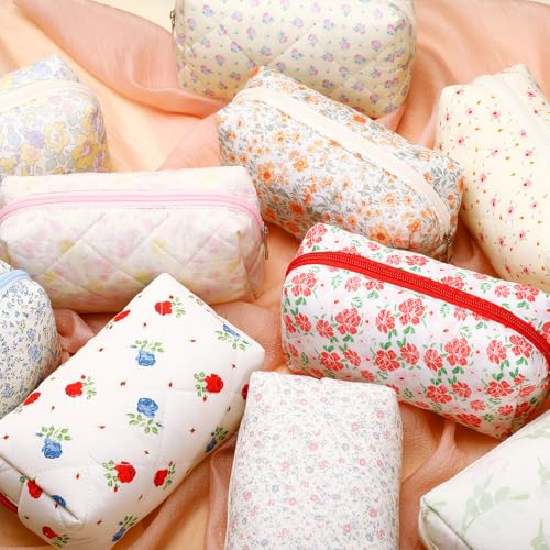 Paterr 20 Pcs Cotton Quilted Makeup Bag Bulk Cute Coquette Aesthetic Preppy Cosmetic Bag for Women Girls Bridesmaid Gifts Wedding Party Favor Christmas Travel Toiletry Pouch Trendy Stuff(Ditsy Floral) - style: Ditsy Floral
