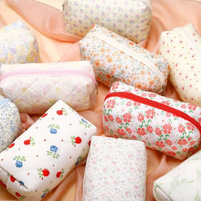 Paterr 20 Pcs Cotton Quilted Makeup Bag Bulk Cute Coquette Aesthetic Preppy Cosmetic Bag for Women Girls Bridesmaid Gifts Wedding Party Favor Christmas Travel Toiletry Pouch Trendy Stuff(Ditsy Floral) - style: Ditsy Floral