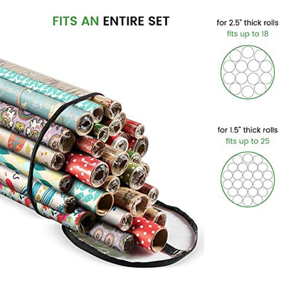 ZOBER Round Christmas Gift Wrapping Paper Organizer Storage - 40 Inch Gift Wrap Storage Containers - Wrapping Paper Holder, Clear PVC Waterproof, Fits 25 Standard Rolls - Black - color: Black Transparent