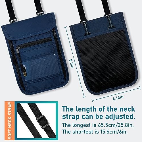 sundee Travel Neck Wallet with Double Zippers, RFID Blocking Passport Holder with Adjustable Neck Strap for Men and Women to Keep Cash, Credit Cards and Travel Documents Safe - Navy Blue - color: Navy Blue