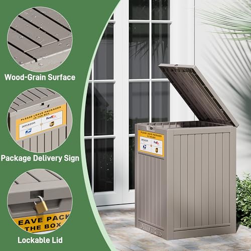 Package Delivery Box for Outside with Sign, Secure Lockable Waterproof Package Delivery Container, Resin Deck Box for Porch & Garden, Grey - color: 021 Grey