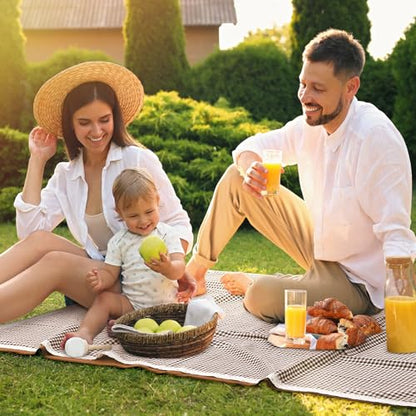 VitalCozy Waterproof Picnic Blankets 59 x 78in Outdoor Blanket Foldable 2 in 1 Double Layer Sandproof Beach Mat with Carry Strap for Camping Lawn Park Beach Grass(Coffee White) - color: Coffee White