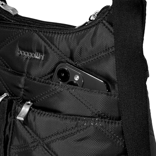 Baggallini Crossbody Travel Bag 11x8.5 Lightweight Water-resistant Nylon Handbag - color: Black Quilt