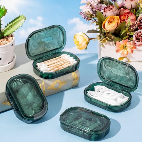Kigley 4 Pcs Hair Tie Container Small Portable Travel Cotton Swab Holder Dispenser with Lid Plastic Box Storage Containers for Small Items, 3.94 x 2.76 Inch (Green) - color: Green