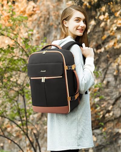 LOVEVOOK Carry On Backpack, 30L Travel Backpack Women with 3 Packing Cubes, TSA Airline Approved Suitcase Bag as Personal Item, Waterproof 15.6 inch Laptop Backpack for Weekender Overnight,Black-Brown - color: Black-brown, size: 35L-15.6 Inch-4Pcs