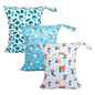 babygoal Wet Dry Bags for Baby Cloth Diapers, Washable Travel Bags, Beach, Pool, Gym Bag for Swimsuits & Wet Clothes with Two Zippered Pockets 3 Pack, 3LN12 - color: Monkey&Rocket&Leaves