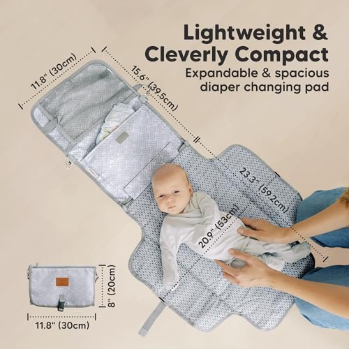 KeaBabies Portable Diaper Changing Pad, Travel, Car - Large Waterproof Baby Changing Mat, Wipeable, Padded, On The Go Travel Diaper Clutch Bag, Easy to Use Pockets for Newborn Essentials (Gray Mod) - color: Gray Mod