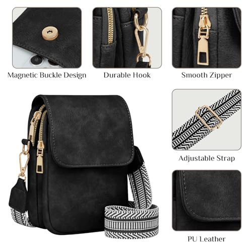Fashion Small Crossbody Bags for Women Trendy Designer Cell Phone Purses Wallets with Card Holder Anti Theft Travel - color: Black
