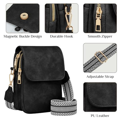 Fashion Small Crossbody Bags for Women Trendy Designer Cell Phone Purses Wallets with Card Holder Anti Theft Travel - color: Black