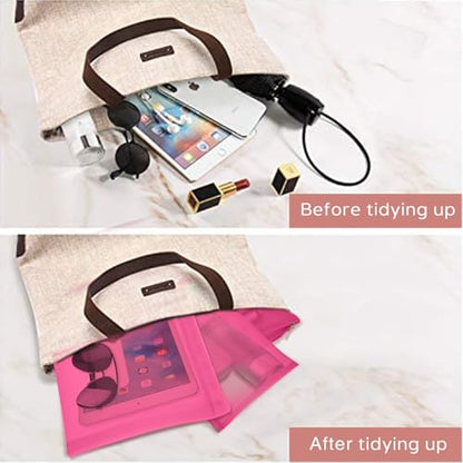 EASYFUN Mesh Pouch, Make up Bag with Zipper Cosmetic Organizer Pouch for Daily or Travel to Keep Small Items, 4 PCS Rose red - color: Rose red