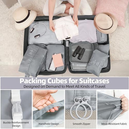 10 Pcs Set Packing Cubes - Travel Packing Organizers, Expandable Suitcase Organizer, Luggage Organizer Bags - color: GREY