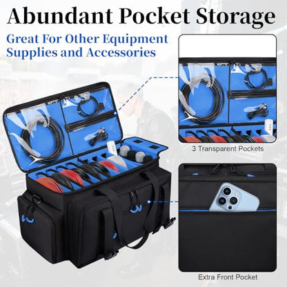 Large Dj Cable Bag with Laptop and Microphone Pocket, Dj Bag for Equipment and Music Accessories with Detachable Dividers, Bottom Pad, Dj Gig Bags for Musicians, Professional, Travel, Blue - color: Blue, style: Dj Cable Bag