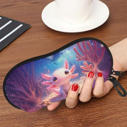 AFPANQZ Glasses Case with Carabiner Hanging Portable Neoprene Zipper Sunglasses Case Soft Lightweight - color: Axolotl Turtle