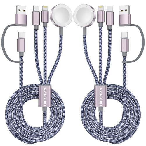 2Pack Travel Essentials,3 in 2 USB C Cable for Apple Watch Charger,iPhone Charger,Multi Charging Cable,Cruise Vacation Camping Essentials for iWatch Series 11-2/Ultra,iPhone 17-12,Car,Grey-6FT - color: Grey, size: 2pack-6ft