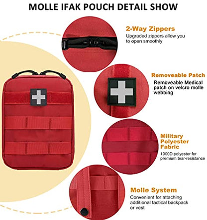 First Aid Pouch Empty Small, Tactical Molle EMT Pouch Compact Medical IFAK Rip Away Untility Bag Pouches - color: RED