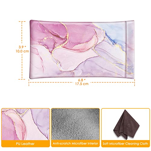 [2 Pack] Fintie Eyeglasses Pouch with Cleaning Cloth, Portable Squeeze Top Leather Glasses Case Sunglasses Bag, Glittering Marble + Emerald Marble - color: Glittering Marble + Emerald Marble
