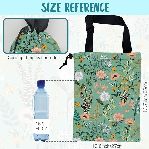 Car Garbage Bag Blooming Floral and Leaves Drawstring Car Trash Bag Hanging for Back Seat with Adjustable Buckle Canvas Vehicle Trash Can Easy-to-Install - color: Blooming Floral and Leaves