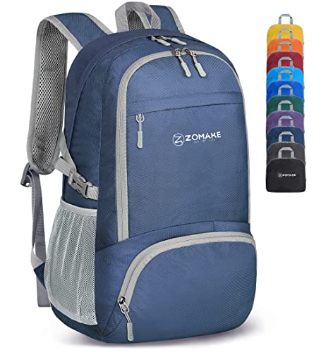 ZOMAKE Lightweight Packable Backpack 30L, Foldable Hiking Backpacks Water Resistant Compact Folding Daypack for Travel(Navy Blue) - color: Navy Blue