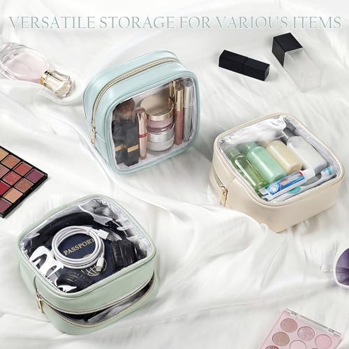 Abbylike 3 Pcs Mini Clear Makeup Bag Cosmetic Bags Set Waterproof Transparent Toiletry Bag with Zipper for Women Girls, Gifts for Bridesmaid(Moonlight White,Lake Blue,Lake Green) - color: Moonlight White,Lake Blue,Lake Green