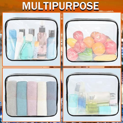 12 Pieces Clear Makeup Bags, TSA Approved Toiletry Bag for Travel, PVC Transparent Cosmetic Pouch with Zipper, Waterproof Vinyl Plastic Organizer Case for Vacation Bathroom (Medium) - color: 12 Medium Black
