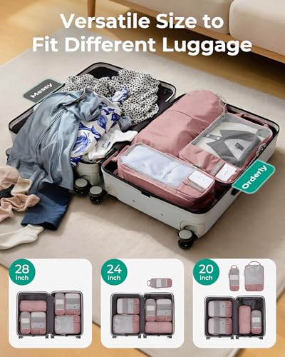 BAGSMART 6 Set /4 Set/2 Set Compression Packing Cubes for Travel, Lightweight Luggage Organizer Bags, Durable Space Saver Bags Travel Essentials - color: Brier Rose, size: Set of 6