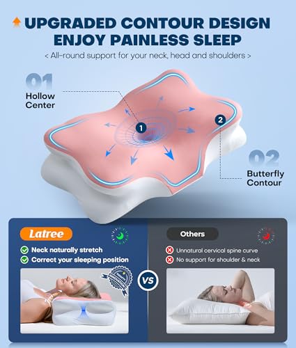 5X Pain Relief Cervical Neck Pillow for Neck Support, Orthopedic Cooling Side Sleeper Pillow for Sleeping, Odorless Contour Memory Foam Pillows, Ergonomic Bed Pillow for Side Back Stomach Sleeper