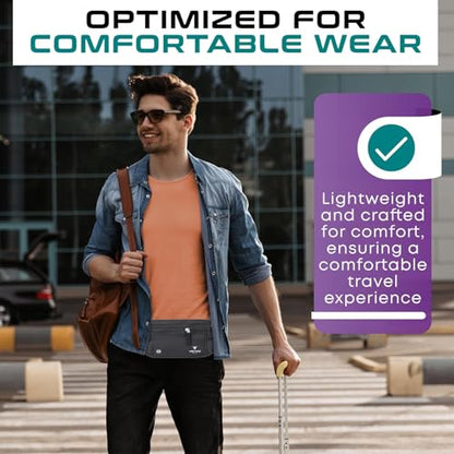 Travel Money Belt & Passport Holder - RFID Blocking Slim Travel Wallet & Fanny Pack for Men and Women - Essential Travel Pouch for Cash, Credit Cards, and Documents (Grey) - color: Grey