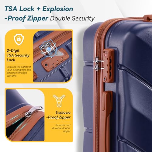 Hoteel Luggage Sets 3 Piece, 4-Year Warranty, Durable Suitcase Set with Spinner Wheels, ABS Hard Shell Lightweight Luggage with TSA Lock, Large Checked Travel Suitcases, Dark Blue(20/24/28) - color: Dark Blue, size: 20/24/28 Inch