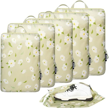 BAGAIL 6 Set Ultralight Compression Packing Cubes Packing Organizer for Travel Accessories Luggage Suitcase Backpack - color: Green Flower70D, style: Cloth Pattern