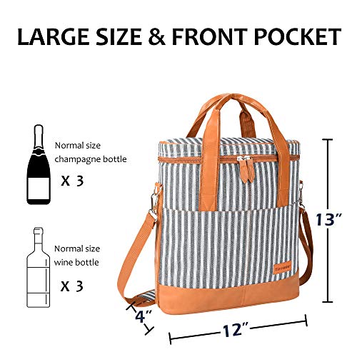 Tirrinia Insulated Wine Gift carrier - 3 Bottle Travel Padded Wine Carry Cooler Tote Bag with Handle and Adjustable Shoulder Strap, Black Stripe - color: Black Stripe