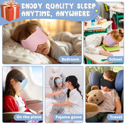 Kids Sleep Mask: 3D Contoured Cup Eye Mask, Blindfold with Adjustable Strap, Kids Eye Cover for Boys, Girls, Teens, Pressure-Free with Memory Foam Face Mask (Blue) - color: Blue