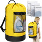 150L Laundry Bag Backpack with 3 Sizes Mesh Wash Bags and Shoulder Straps Foldable Clothes Hamper Bag with Drawstring Closure for College, Apartment, Laundromat(Yellow) - color: Yellow