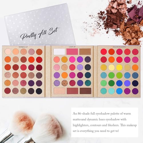 UCANBE Makeup Eyeshadow Palette + 15Pcs Brush Set, Pigmented 86 Colors Make Up Pallet with Brushes, Matte Shimmer Glitter Palettes Valentine's Day Gift, Eye Shadow Highlighter Contour Blush Beauty Kit - color: With Brush Set