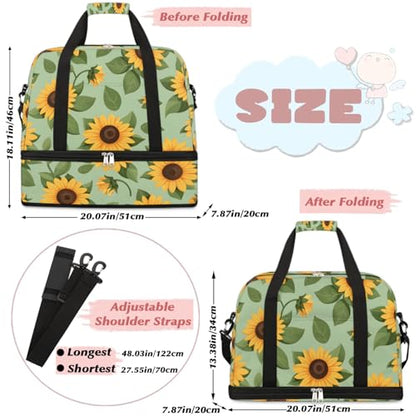 Travel Duffel Bag Lovely Sunflowers Weekender Bag with Shoe Compartment Foldable Overnight Bags for Travel Sports Lightweight Gym Bags for Men Women - color: Lovely Sunflowers