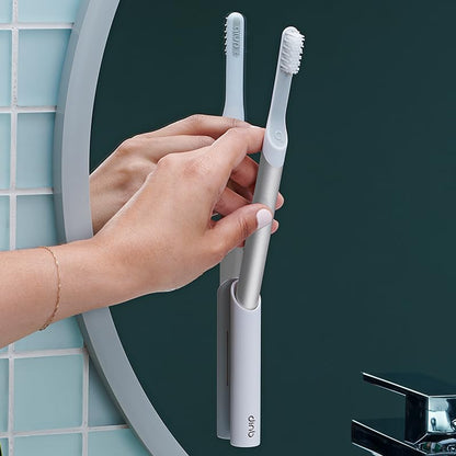 Quip Sonic Toothbrush for Adults with Timer - Includes Extra Brush Head and Travel Cover Mount - Electric, Soft Bristle Refill Head, Metal Handle, 3 Month Battery Life - Travel Toothbrush - Silver - color: Silver