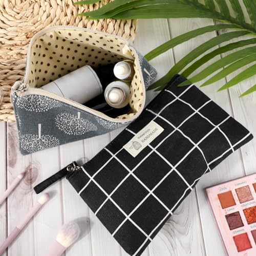 4 Pcs Canvas Cosmetic Bags Cosmetic Pouches with Zipper Makeup Bag Multi-Function Canvas Travel Pouch Vacation Travel Toiletry Bag for Women Girls, 4 Patterns