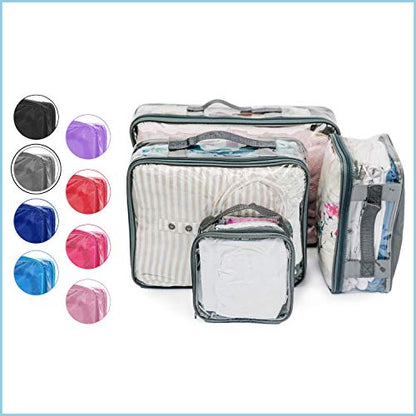 Clear Packing Cubes set of 4 / Packs 7-10 Days of Clothes/Premium PVC Plastic Storage Bags - color: Gray