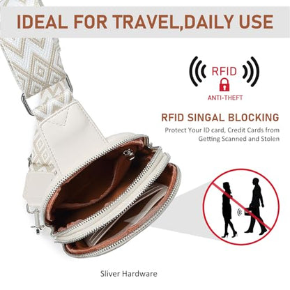DIOMO Anti Theft Small Sling Bag for Women Cross Body Bag Trendy, RFID Fanny Packs Vegan Leather for Women Travel Belt Purse - color: 1-Beige Silver Zipper