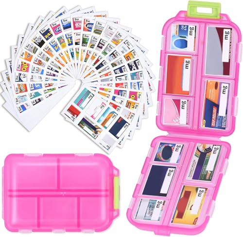 Travel Pill Box with 189 Medicine Labels, 10 Compartments Travel Medicine Organizer Medicine Pill Organizer Mini Travel Essentials Pill Organizer with Stickers (Pink, 1 Pack) - color: Pink, size: Standard