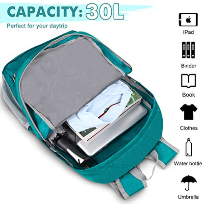 ZOMAKE Lightweight Packable Backpack 30L, Foldable Hiking Backpacks Water Resistant Compact Folding Daypack for Travel(Lake Green) - color: Lake Green