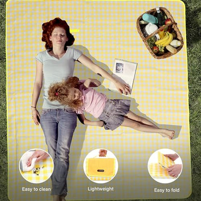 HX&OD Outdoor Picnic Blanket 80"X80" Picnic Mat Extra Large Camping Blanket Beach Blanket Foldable Waterproof Sand Mat Hiking Travel Family Concerts(Yellow) - color: Yellow, size: 80”x 80”