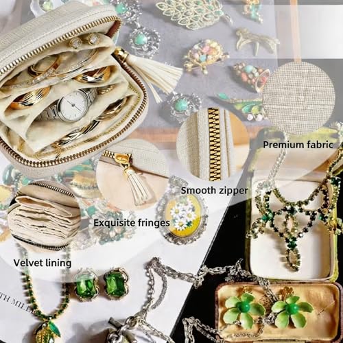 Small Travel Jewelry Case for Women, 6-Layer Velvet Organizer Pouch with Zipper, Anti-Scratch Portable Bag for Bracelets, Rings, Earrings & Necklaces (White) - color: White