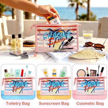 COSHAYSOO Sunscreen Bag Clear Makeup Toiletry Pouch Beach Vacation Essentials for Women Teen Girls Trip Gifts Summer Pool Travel Must Have Accessories Waterproof Stuff - color: Multi-Chasing Sunsets