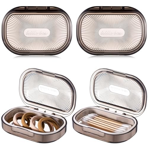 Kigley 4 Pcs Hair Tie Container Small Portable Travel Cotton Swab Holder Flosser Dispenser with Lid Plastic Box Beads Storage Containers for Small Items, 3.94 x 2.76 Inch (Gray) - color: Gray