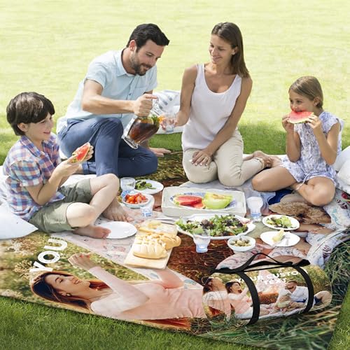 Personalized Waterproof Sandproof Beach Blanket 80''x80'', 3-Layer Foldable Picnic Blanket with Carry Strap, Camping Travel Outdoor Mat for Beach Park Hiking (Custom Text Photo) - color: Custom Text Photo