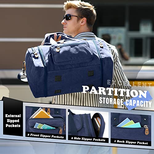 Gonex Canvas Duffle Bag for Travel 60L Expandable Duffel Weekend Overnight Bag men (Blue) - color: Blue, size: X-Large-60L (Without Shoe Compartment)